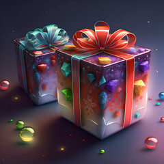 New Year's celebration, gifts in bright packaging.