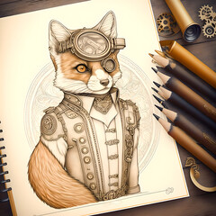 Drawing a sly fox, a hobby for adults and children.