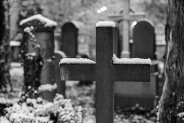 first snow on old grave yard haunted and decaying