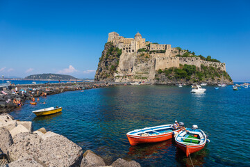 View to medieval castle in Ischia - obrazy, fototapety, plakaty