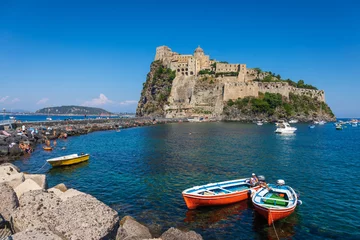 Raamstickers View to medieval castle in Ischia © lic0001