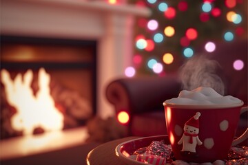 christmas tree, and hot chocolate (AI Generated)
