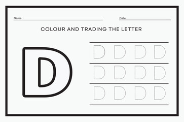 Alphabet Tracing Worksheet Writing letter D. illustrator vector