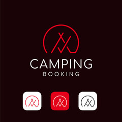 Fototapeta na wymiar Camping Booking Logo Concept. Tent Checkmark Logo Icon Vector Template