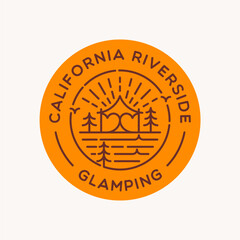 Camping Badge Logo Design Concept Vector. Camp with Tipi Tent in Riverside Logo Template © buqancreative