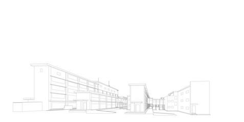 3d wireframe of building. sketch design.Vector