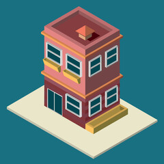 Isometric 3d corner Shop building