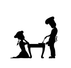 boy baking and girl looking at the boy's silhouette