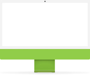 Realistic computer display with blank white screen isolated