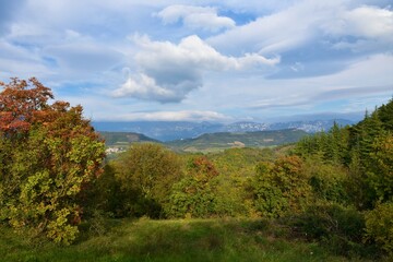 View of hills of Karst plateau and Trnovo forest plateau