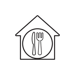 Home with spoon and fork icon, House cooking logo, Homemade food concept, Vector illustration