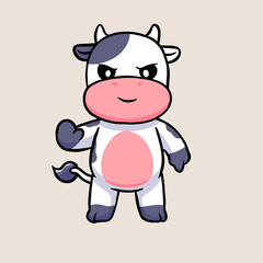 Cute cow cartoon illustration, Cute little cow, simple vector clip art illustration. Kawaii animal mascot.