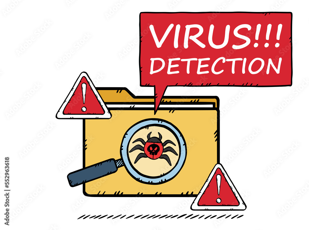 Poster an isolated graphic of a folder and with a computer virus detected in it. the graphic featured a clo