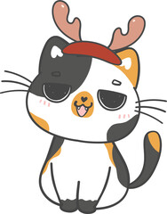 Cute happy Christmas Santa Calico cat cartoon 