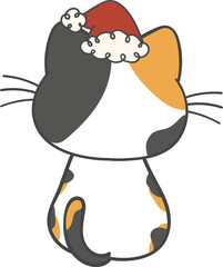 Fototapeta premium Cute Christmas Santa Calico cat back cartoon 