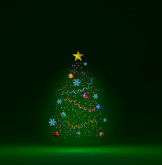 Christmas attributes in shape of Christmas tree