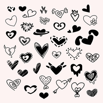 Collection of cute black hearts.
