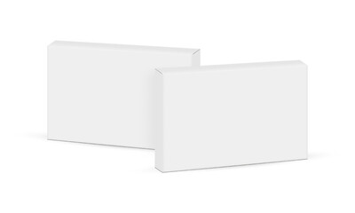 Rectangular Thin Medical Packaging Boxes, Side View, Isolated on White Background. Vector Illustration