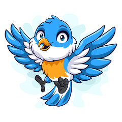 Cartoon funny blue bird isolated on white background