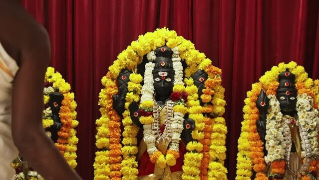 Closeup of hindu traditional way of performing puja and arti to god
