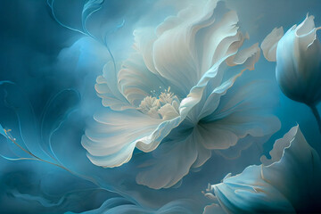 big soft flower white and blue, background, Generative AI