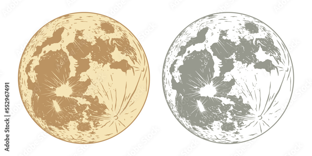 Wall mural full moon isolated with background - hand drawn vector illustration