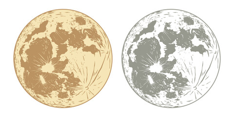 Full moon isolated with background - hand drawn vector illustration - obrazy, fototapety, plakaty