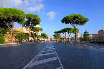 Urban street of Rome: the Via dei Fori Imperiali, Italy.