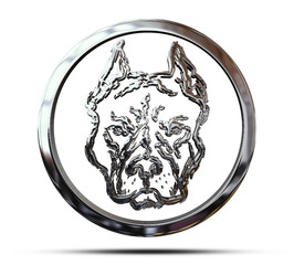 3d illustration, american pit bull terrier silver medal with united states of america flag