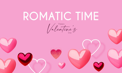 Happy Valentine's day design template with 3D glossy hearts.