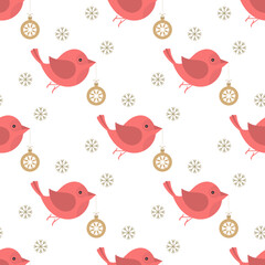 Christmas card with a bird Robin Christmas tree toy in a minimalist style with seasonal wishes..Template for postcards, invitations, congratulations, web, social networks, print. Pattern..