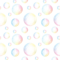 Soap air bubble hand drawn watercolor seamless pattern
