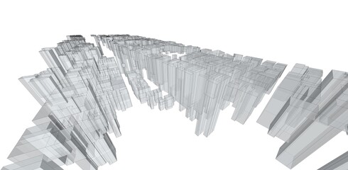 Modern Architecture background. Perspective 3d Wireframe of building. 