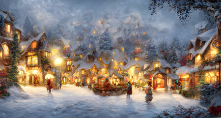 Ai Digital Illustration Christmas Village