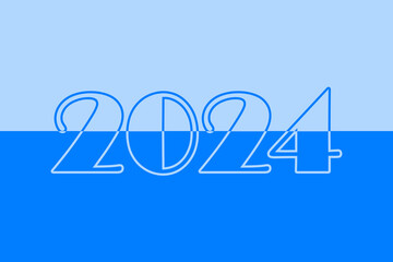 2024. Banner, logo, blue color. Numbers. Lettering. Calendar date concept. Greeting card. Graphic split font, text.