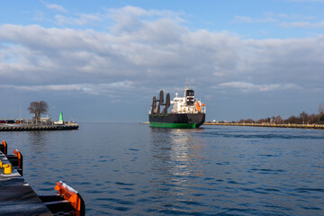 A ship leaving the port of Gdansk