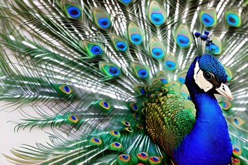 Plakat peacock with feathers close view