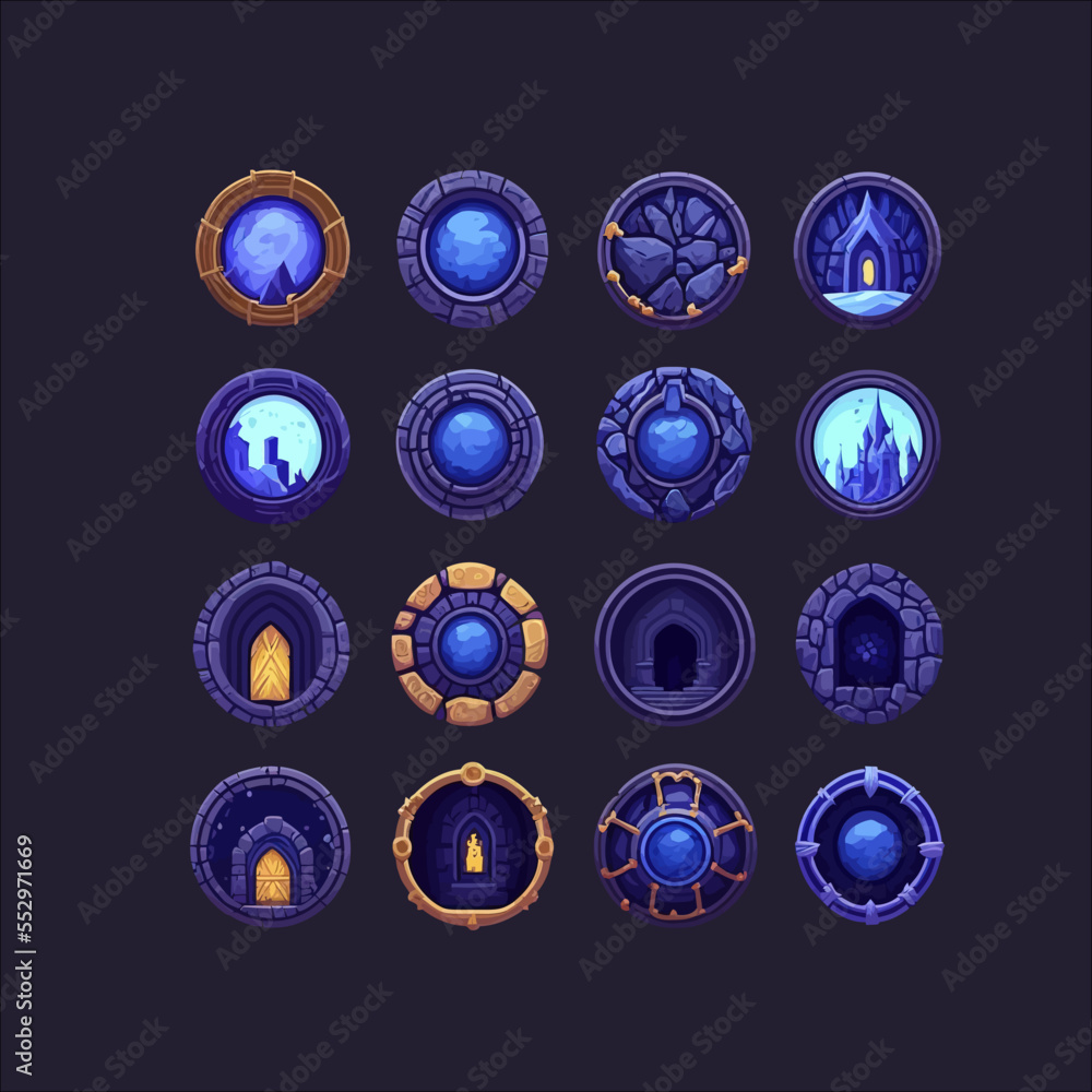 Poster game level frame. cartoon round ui avatar border kit. isolated on a white background. vector illustr