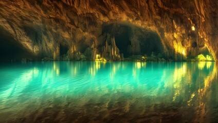 洞窟　湖