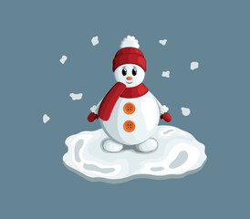 Snowman in a red hat, mittens and a scarf. Vector illustration