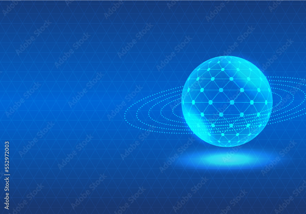 Poster technology processor background it is a glowing blue sphere with lines connecting artificial intelli