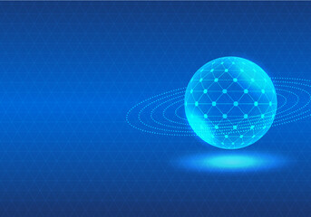 Technology processor background It is a glowing blue sphere with lines connecting artificial intelligence technology within the circle. acts like a brain