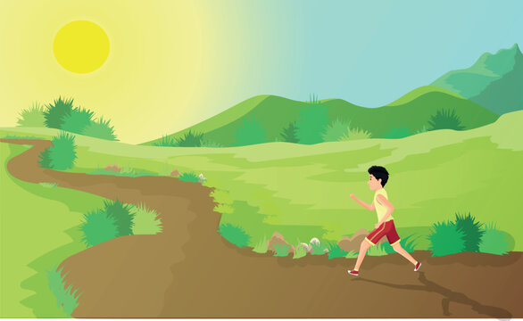 boy jogging in nature for sports