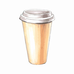 Hand drawn watercolor illustration. Mockup of paper coffee cup for take away.