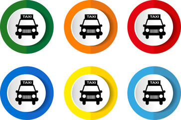 Taxi icon set, flat design buttons on white background for webdesign and mobile phone applications