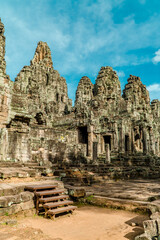 Vertical view of Khmer temple structures at Bayon Temple - Angkor Wat, Cambodia
