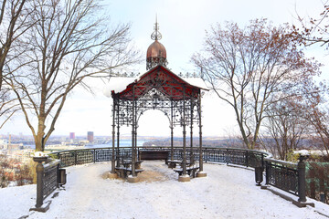 Panoramic observation deck with a gazebo on Volodymyrska Hill in Kyiv, Ukraine