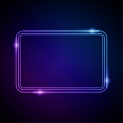 Neon Frame with Glow, and Sparkles. Electronic Luminous Rounded Rectangles Frame in Blue Colors, for Entertainment Message or Promotion Theme on Dark Background