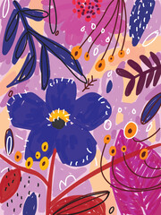 Naklejka na ściany i meble Beautiful flowers and leaves rough hand drawn botanical background vector illustration.