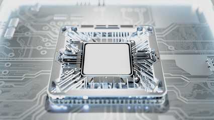 Abstract white circuit board. Space on processor or cpu Can be used text input or banner related to innovation and industry technology. 3D Render.